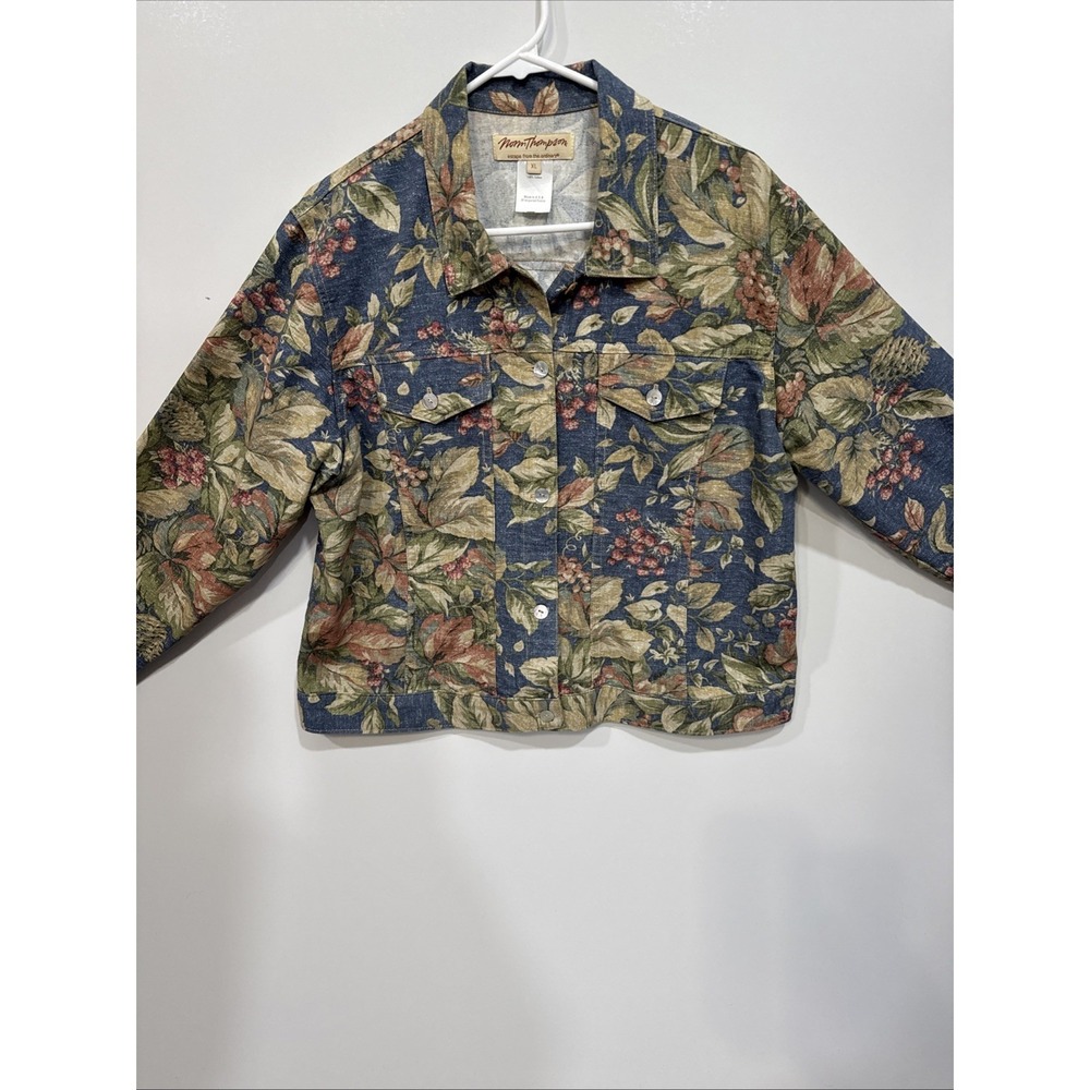 Norm Thompson Jeans Denim Jacket X-Large Multicolor Blue Floral Button Front USA